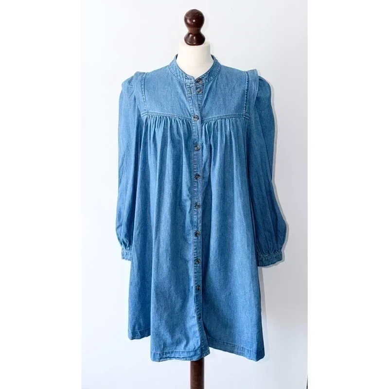 Whistles Blue Denim Chambray Trapeze Swing Dress With Pockets Size 12 RRP £149.00
