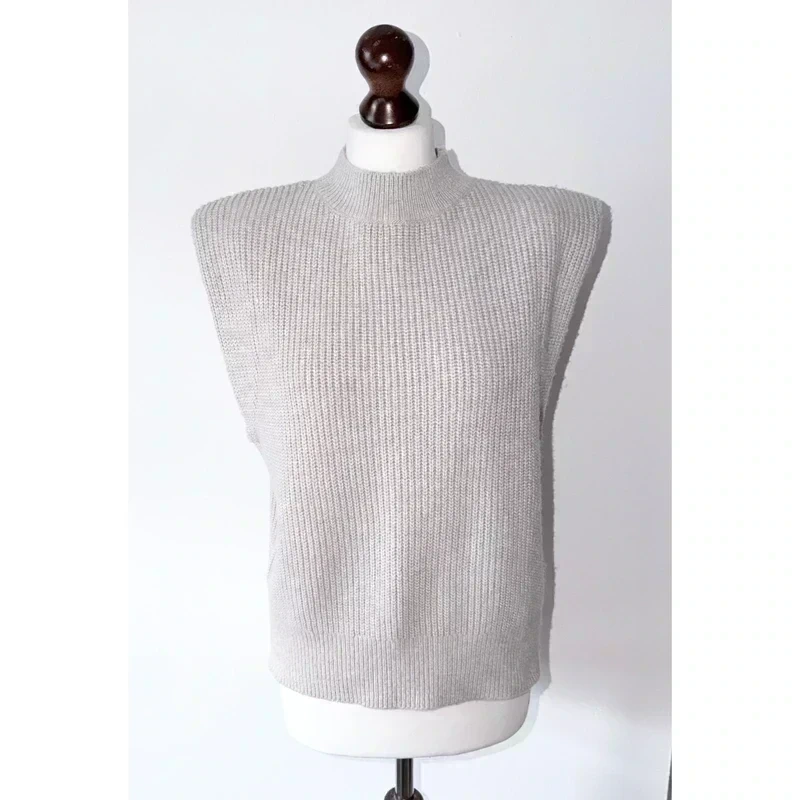 Mint Velvet Beige Tabard Knit Vest Shoulder Pads Size XL (UK 18) RRP £79.00