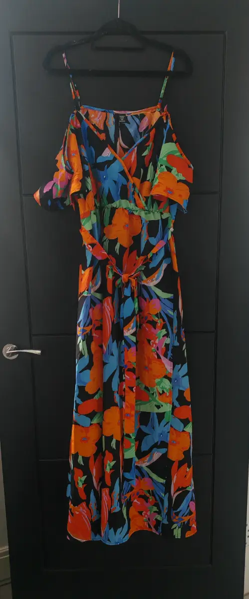 Shein Bold Tropical Floral Cold Shoulder Wrap Dress Size 2XL UK 18-20