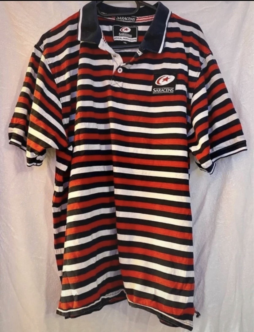 Saracens Rugby White Black Red Polo Shirt Short Sleeve Size 3XL