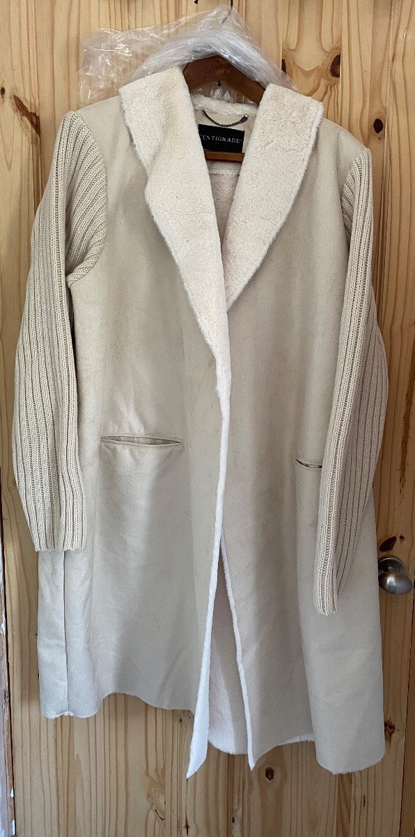 Centigrade Long Faux suede knitted sleeves Coat size 3XL Stone beige
