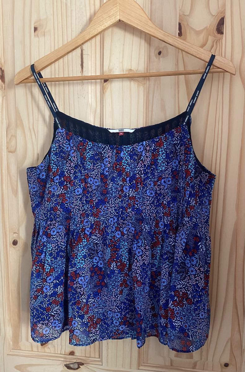 Tommy Jeans Women's Top size  M Blue Floral  Sleeveless Round Neck Tommy Hilfiger