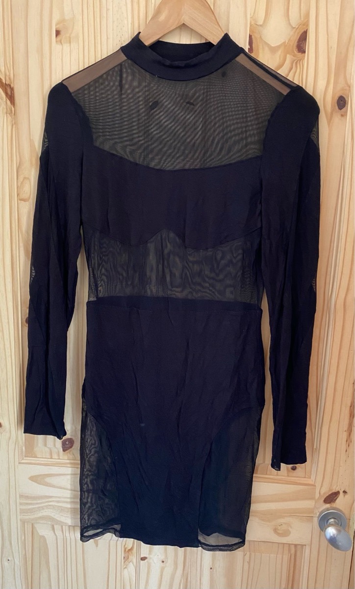 SHEIN size L black mesh see through long sleeve dress