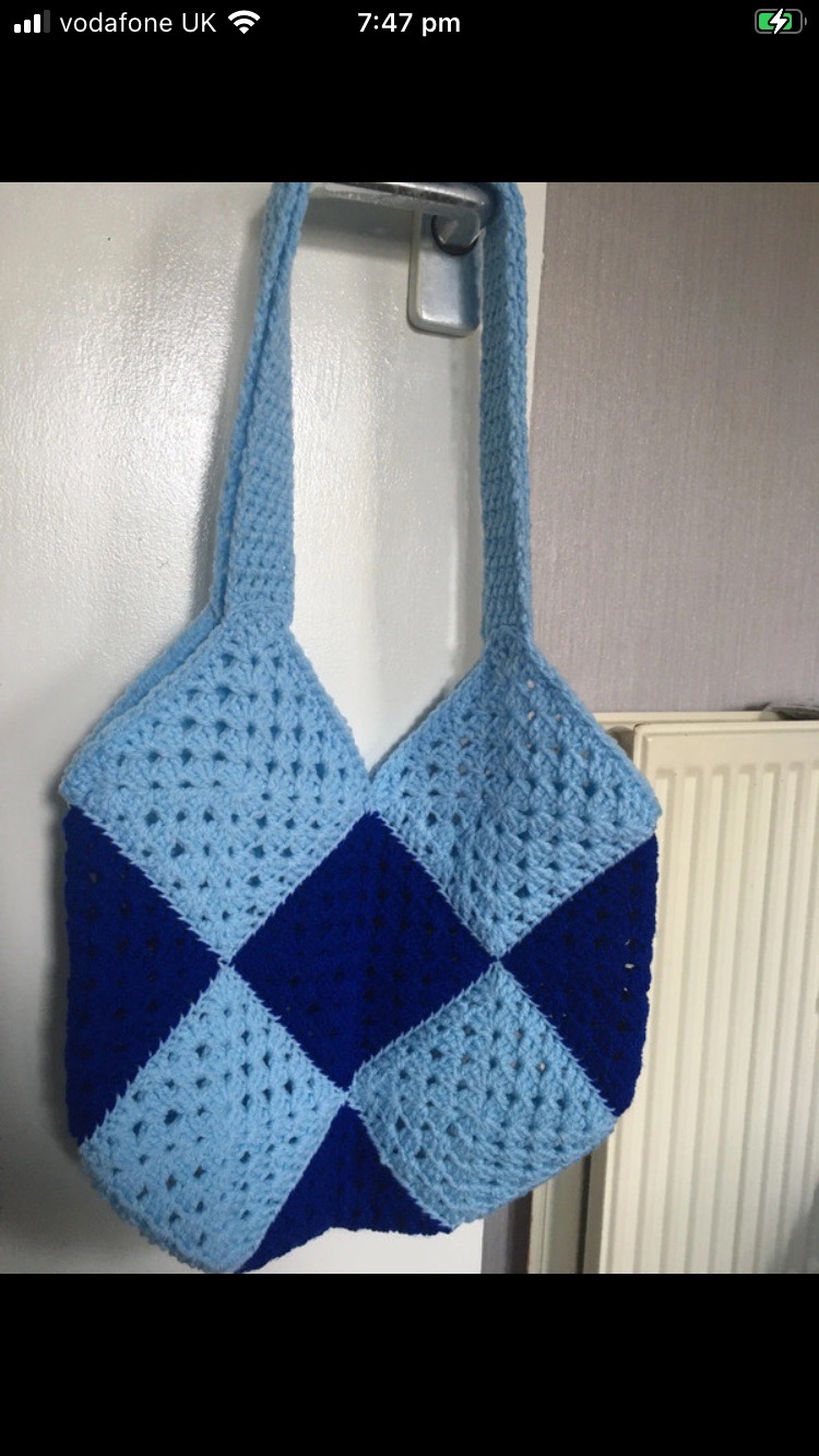 Blue crochet bag