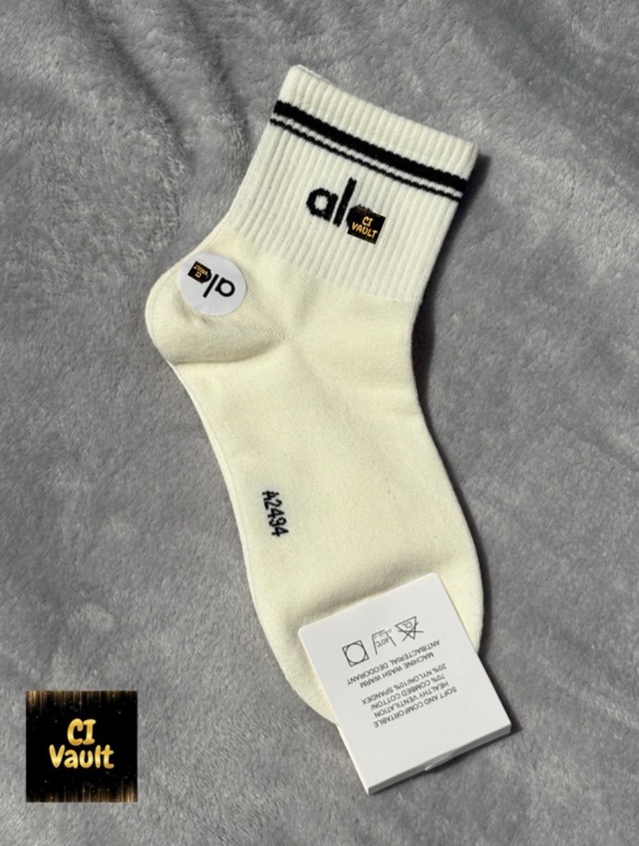 White and black Alo socks s