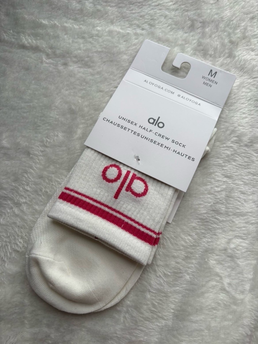 White and pink alo socks