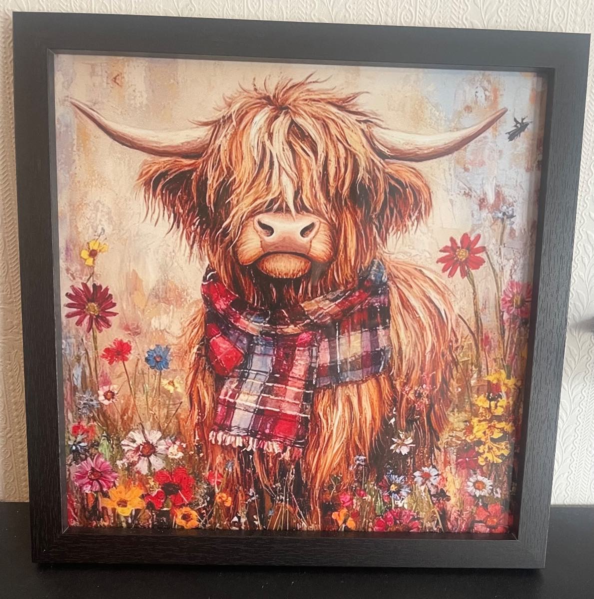 Highland Cow Picture in Black Frame 12” x 12” Inch