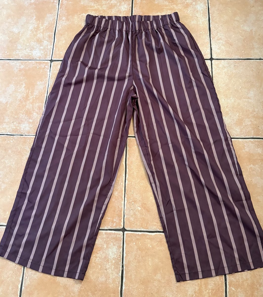SHEIN 1XL UK 18-20 Curve Brown Stripe Wide Leg Trousers VGC