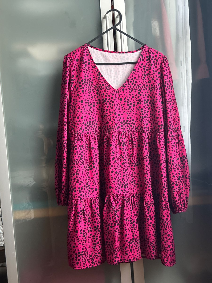 Shein Dalmatian Print Lantern Sleeve Ruffle hem dress size S