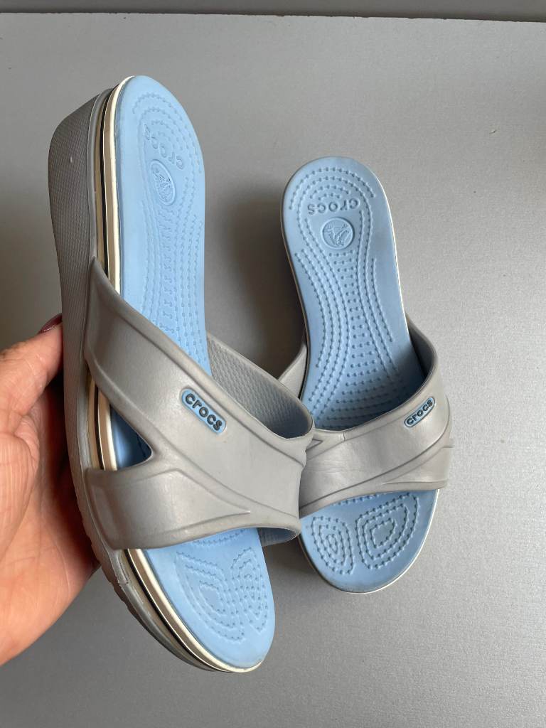 womens Crocs grey slip on wedge mules W7 uk 5 eur 37-38