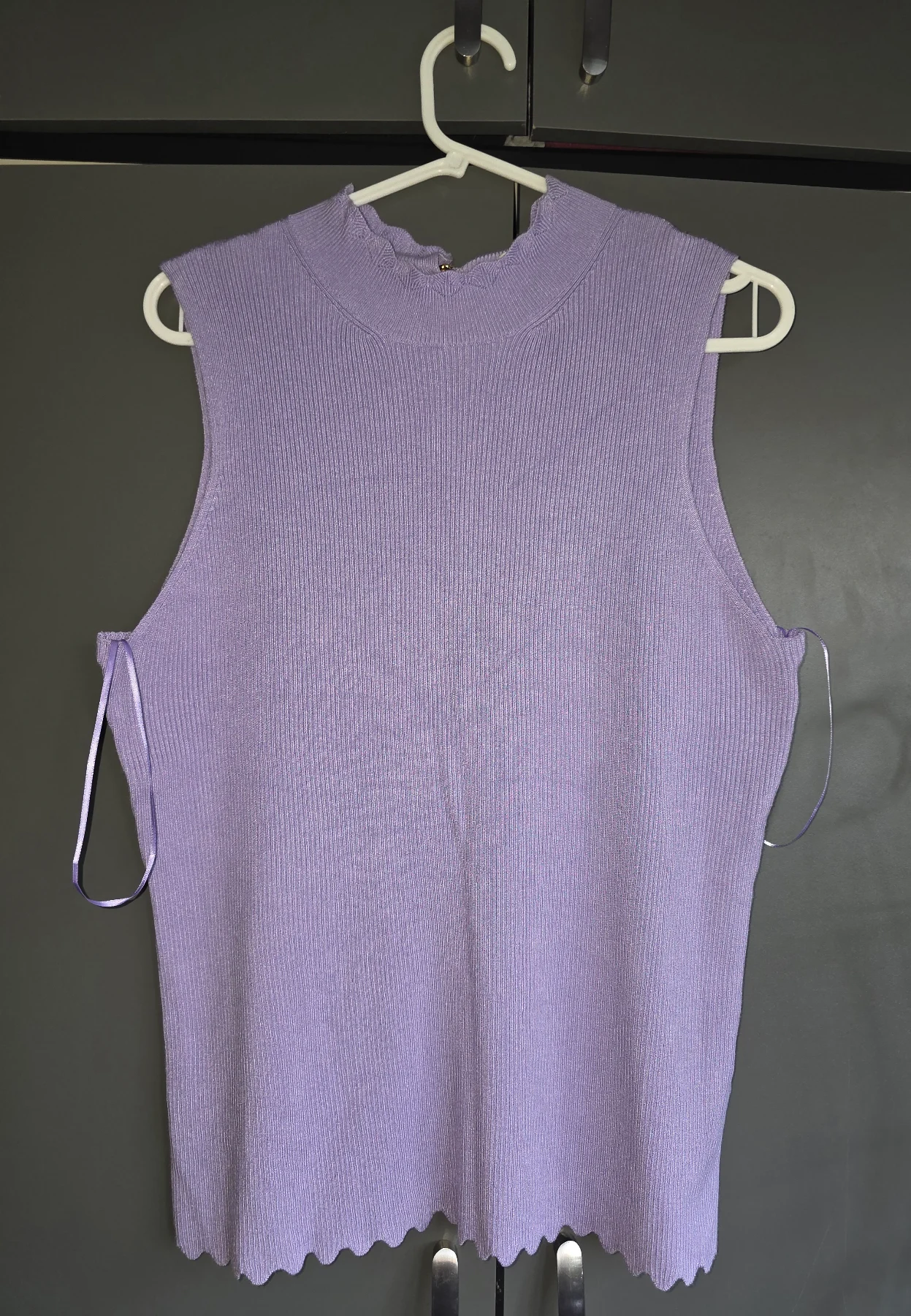 Monsoon Lilac Purple Ribbed Knit Sleeveless Top Mock Neck Size L BNWT