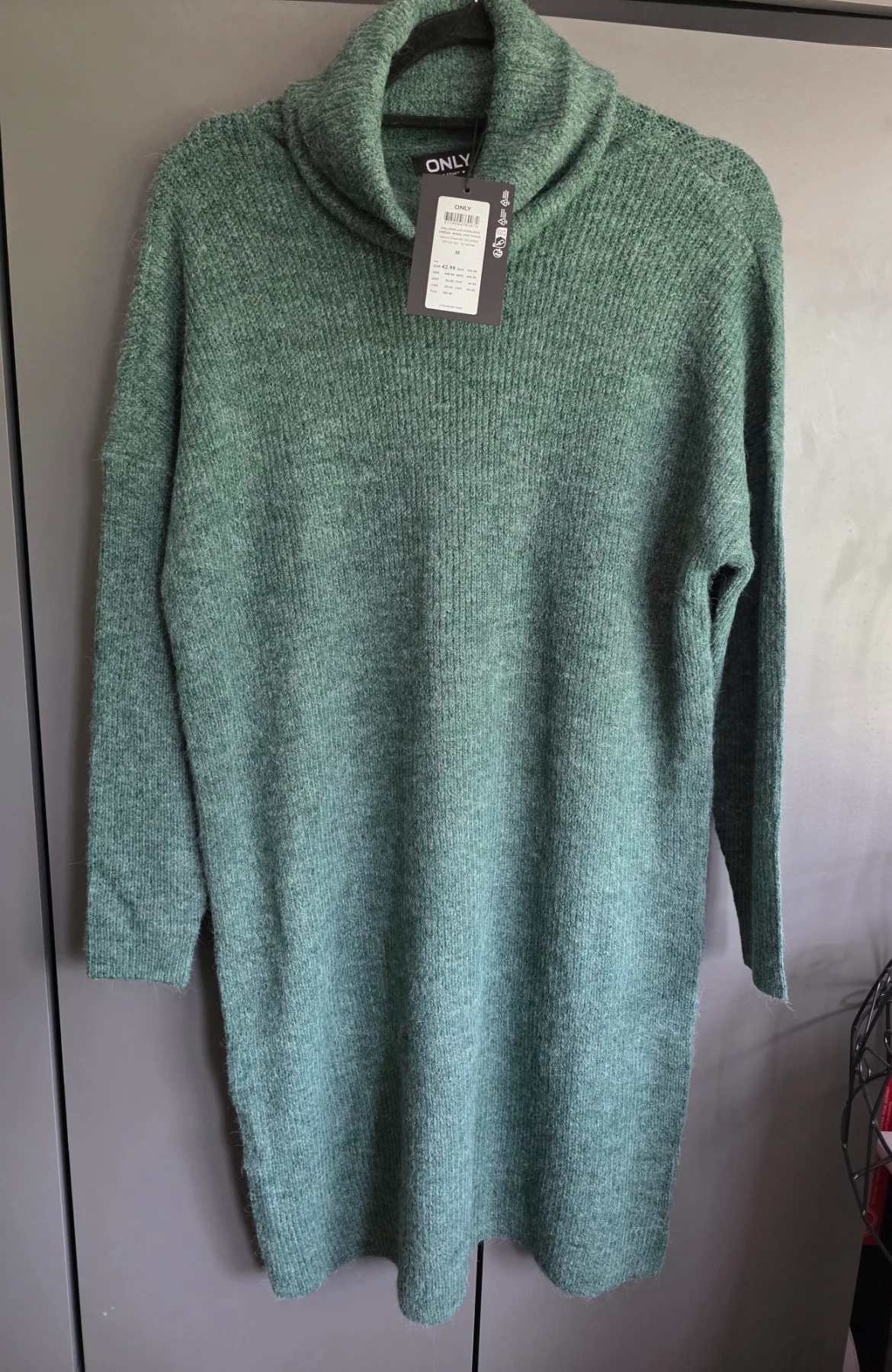 ONLY Brand New Green Cowl Neck Wool Blend Long Sleeve Jumper Dress Size M