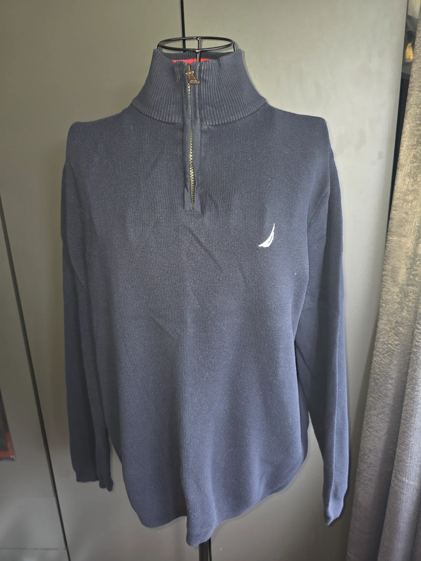 Nautica Men's Navy Blue 1/4 Zip Cotton Knit Jumper Sweater Size M Excellent Condition