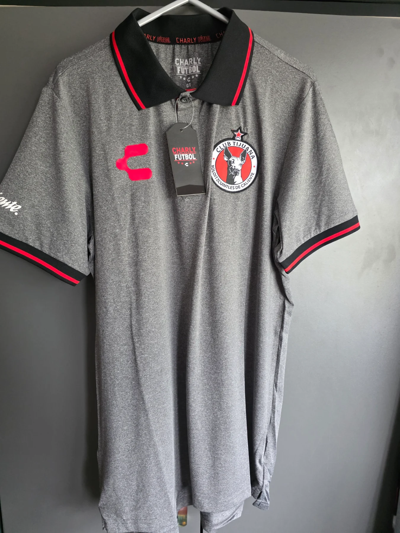 NWT Charly Club Tijuana Xolos Grey Soccer Polo Shirt Men's Size Large / G