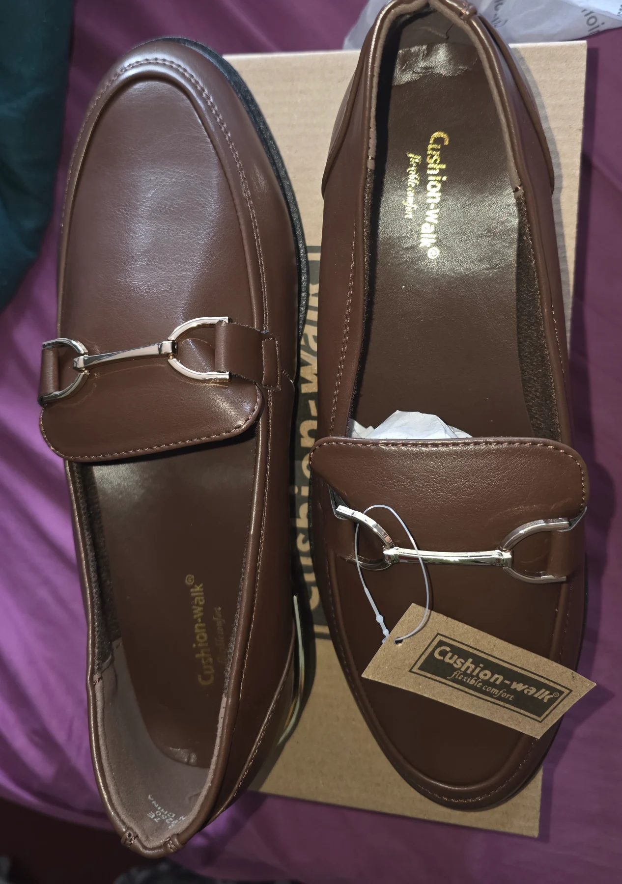 Brand New Cushion Walk Brown Metal Trim Comfort Loafers Size UK 7 / EU 41