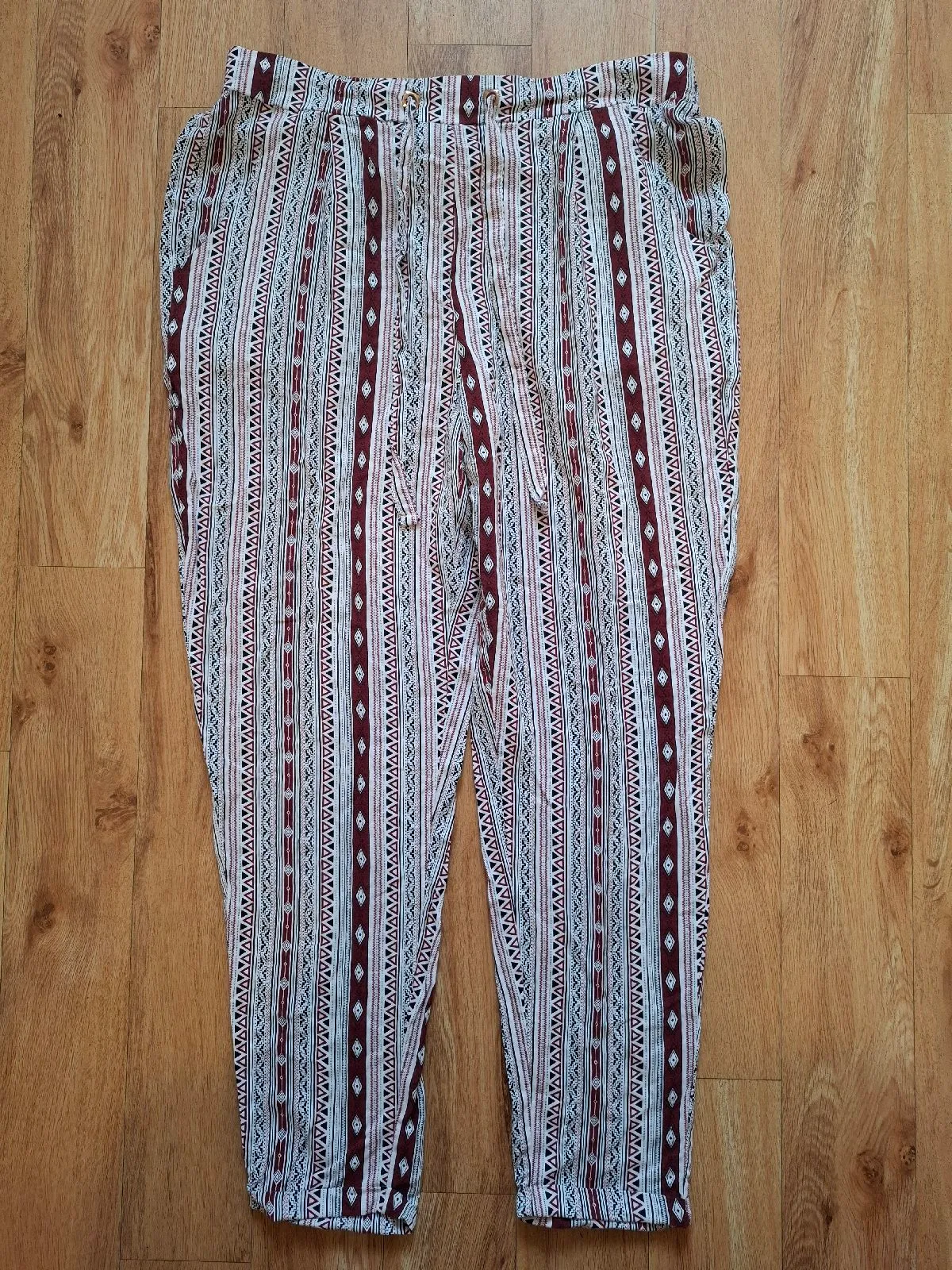 Atmosphere Aztec Red Trousers with Pockets-Size 12