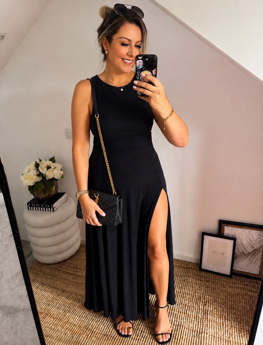 BNWOT Stradivarius Black Stretch Maxi Dress | Fits UK 8–12 | High Slit Evening