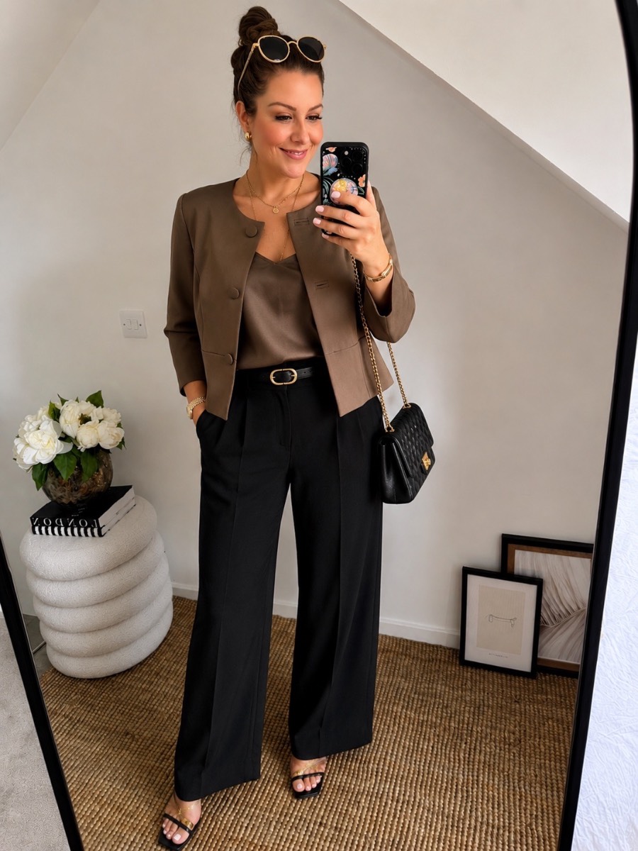 Kaliko Deep Satiny Khaki Cropped Tailored Blazer | UK 12 | Good Condition