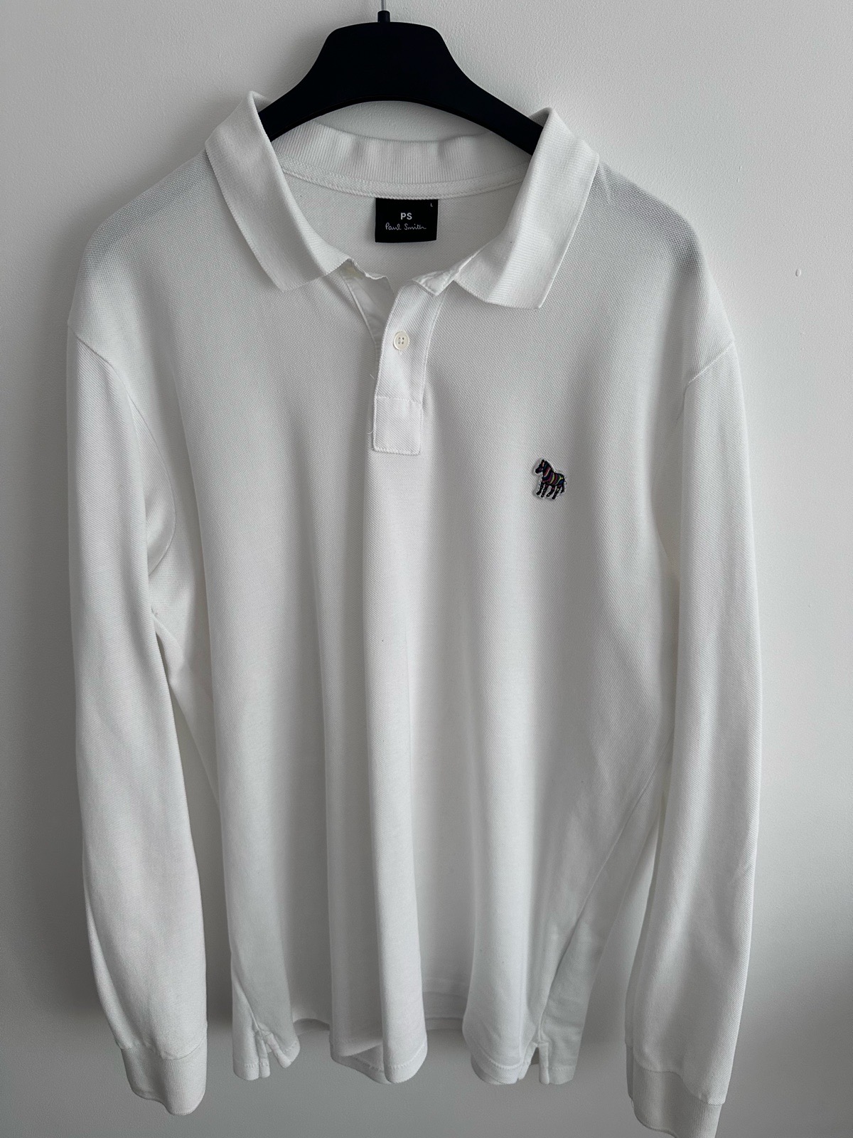 PS Paul Smith White Long Sleeve Piqué Polo Shirt Zebra Logo