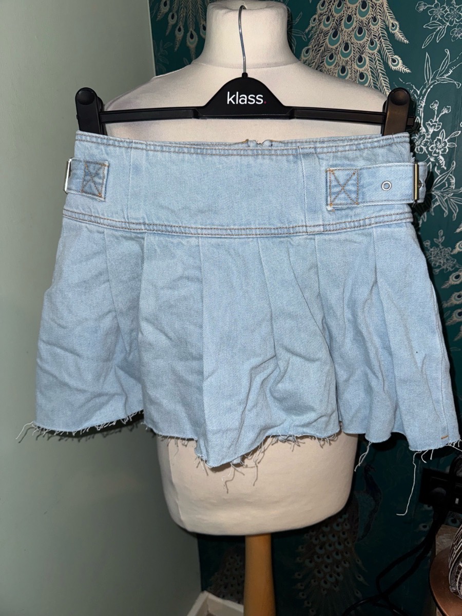 Denim mini skirt with side buckles size uk 8