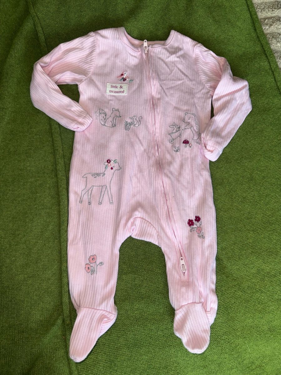 Nutmeg baby girls pink cotton sleepsuit age 0-3 months