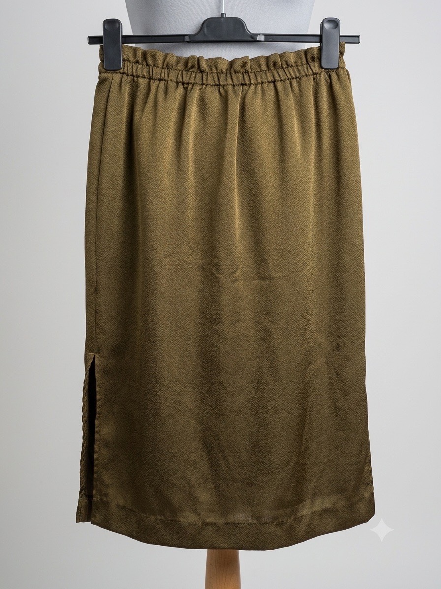H&M Olive Green Elasticated Waist Midi Skirt – Size UK 10 (EUR 38)