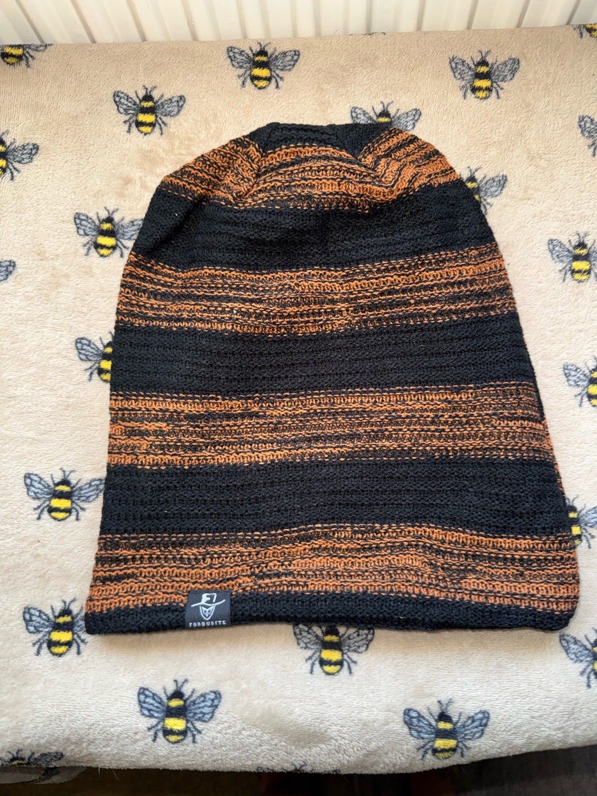 FORBUSITE Slouchy Knit Beanie Hat – Black & Brown Striped (NWOT)