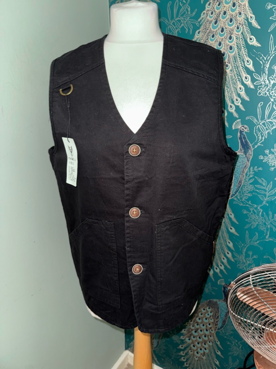 MANWEILU Men's Black Utility Gilet / Waistcoat Vest – Size M (NWT)