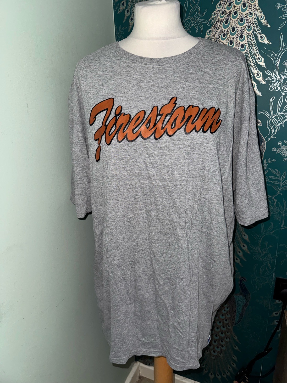 Russell Athletic Grey "Firestorm" Oversized T-Shirt (XXL)