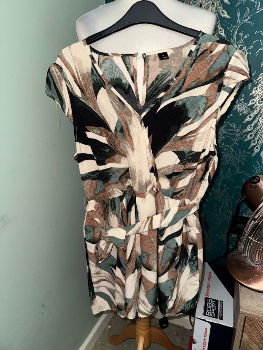 Tropical Abstract Print Mock-Wrap Playsuit Size uk 10-12 (L)