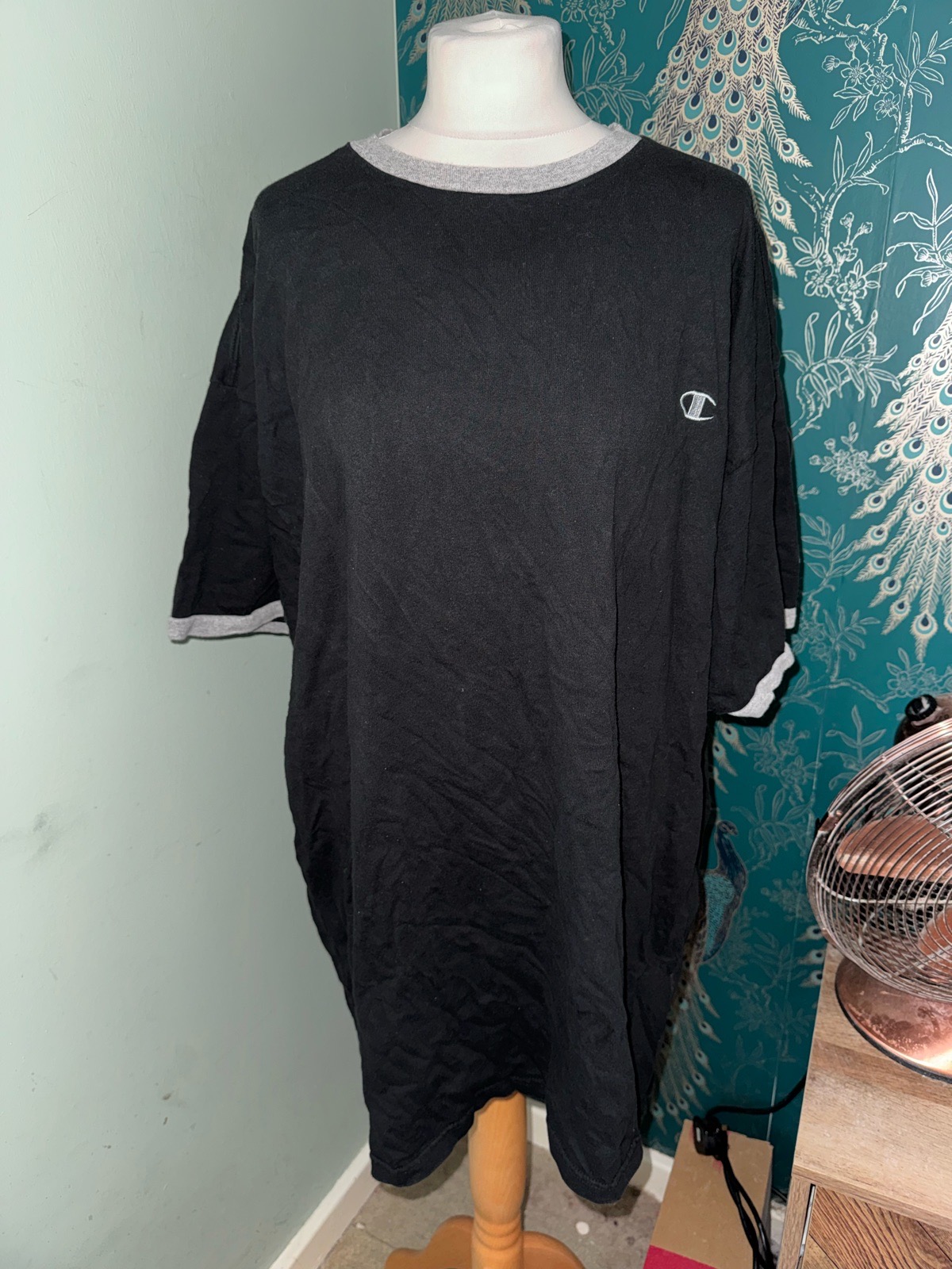 Vintage Champion Oversized Ringer T-Shirt Black & Grey - XXL