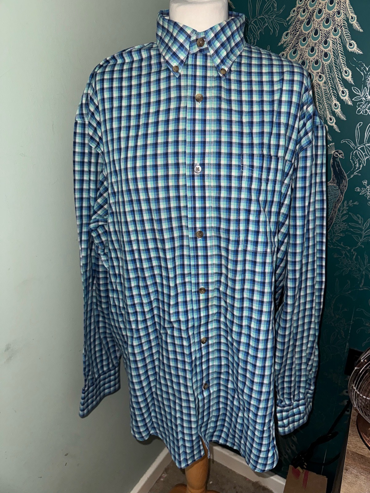 Wrangler Riata Men's Blue Plaid Button Down Shirt - Size 2XL