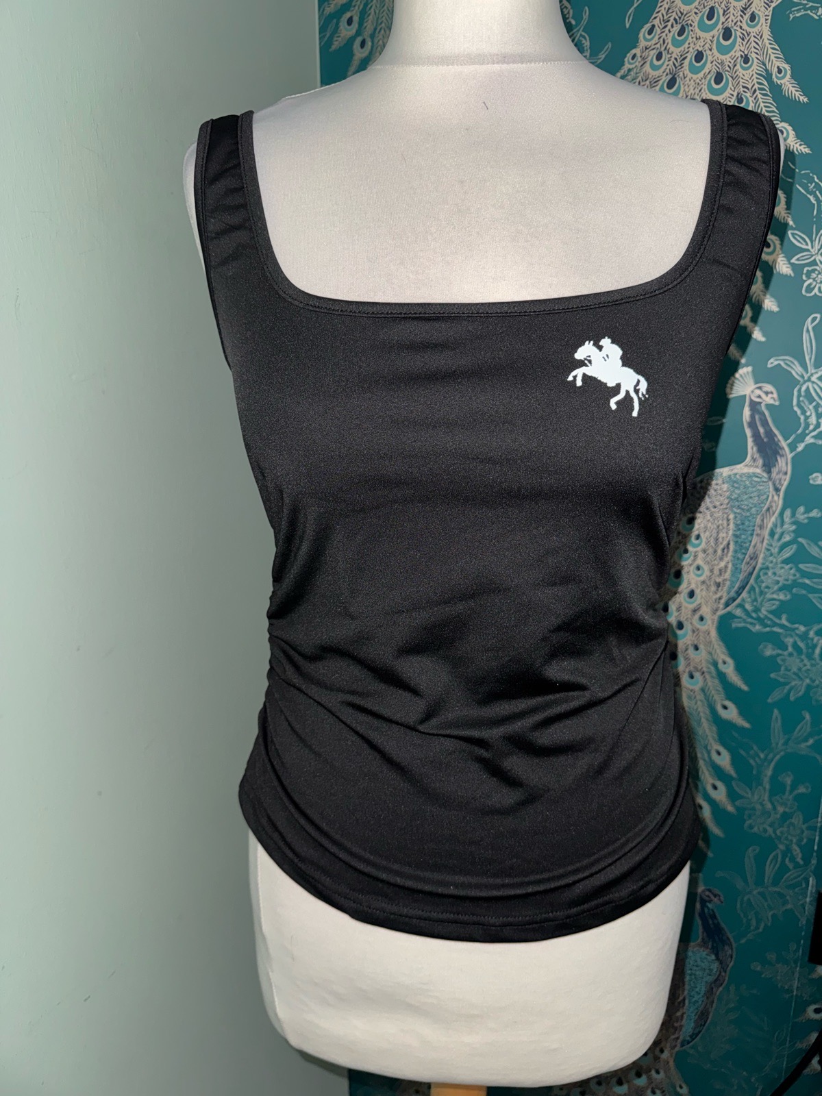 Women's Black Equestrian Logo Ruched Tank Top - Size 0XL (UK 12-14)
