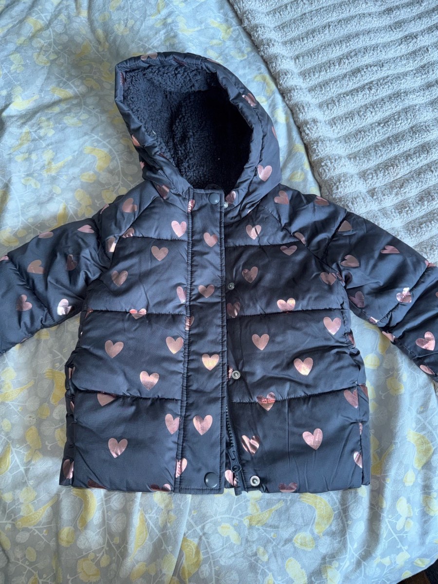 George asda girls padded jacket black/rose gold age 12-18 months