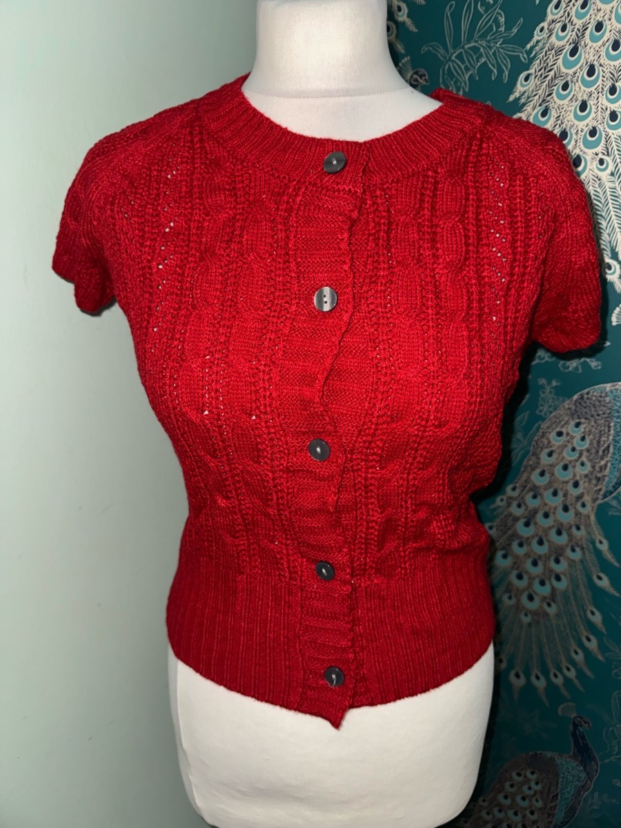 Shein short sleeve knitted cardigan red size uk 10-12 (M)