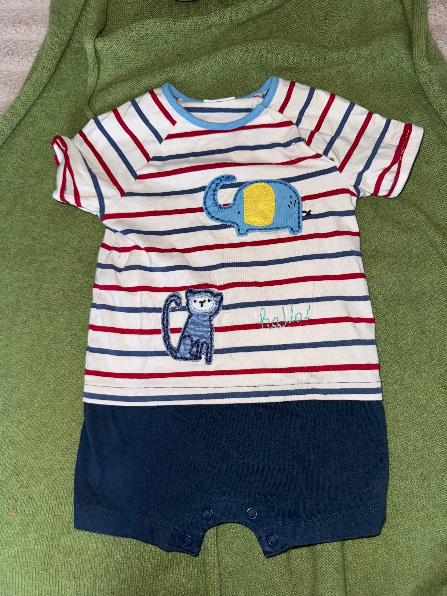 Next baby boys stripe romper blue/white age 6-9 months