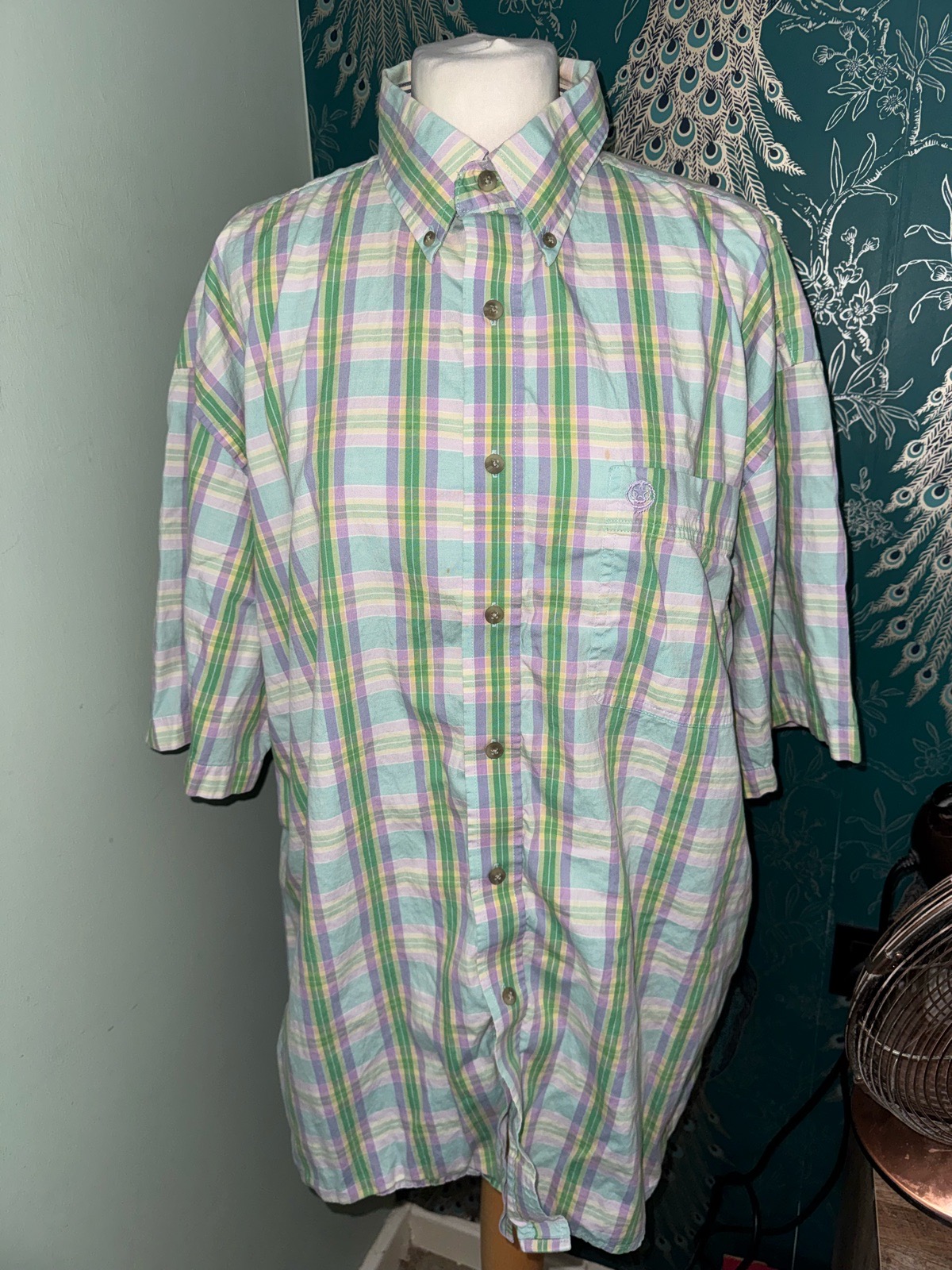 Vintage Wrangler George Strait Cowboy Cut Shirt Short Sleeve Pastel Plaid Size 2XL