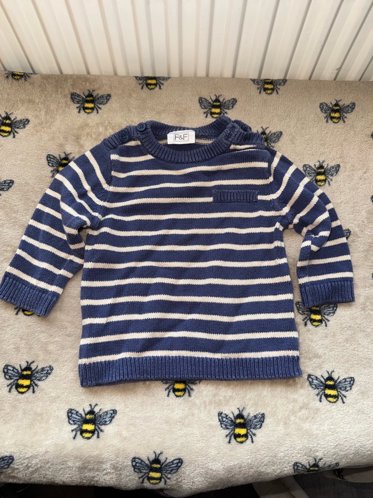 F&F baby boys stripe jumper blue/white age upto 3 months