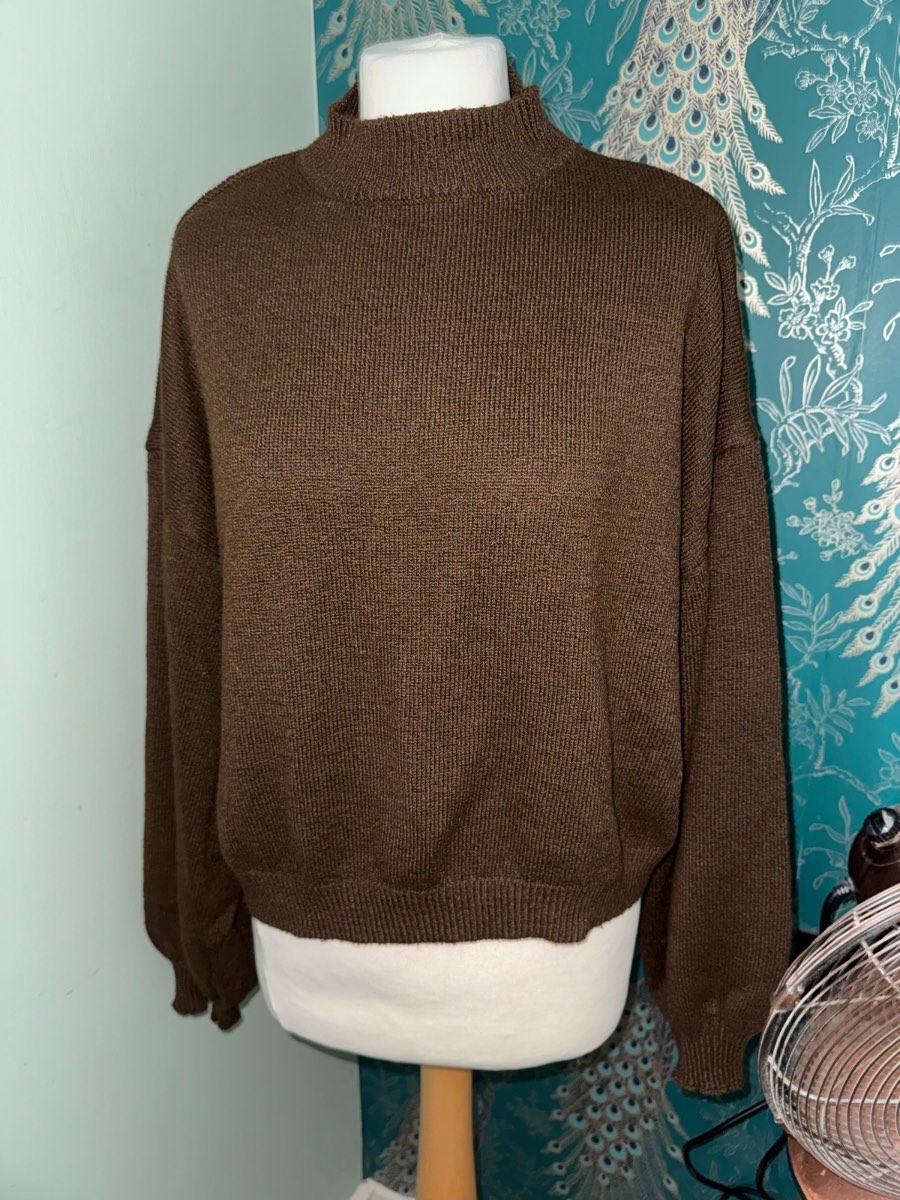Shein brown balloon sleeve knitted jumper size uk large