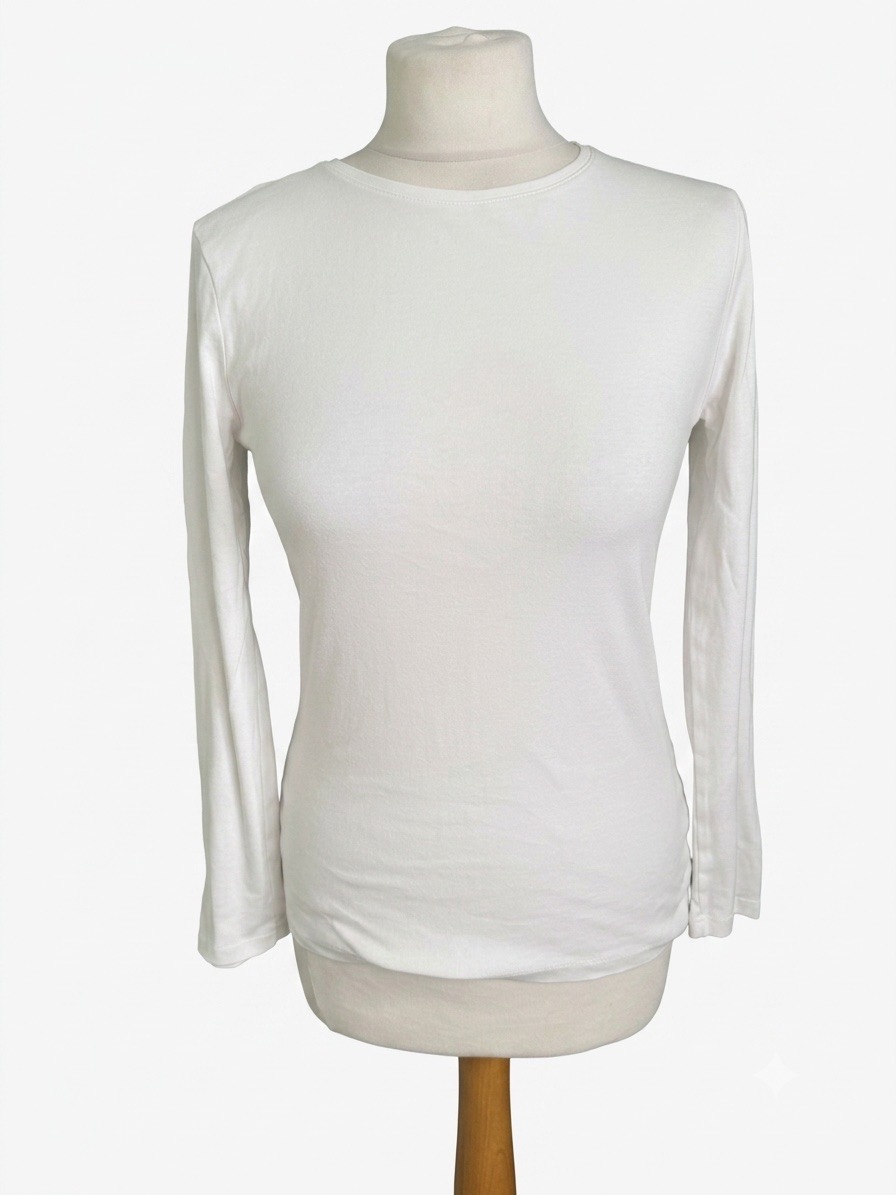 Papaya White Long Sleeve Crew Neck Top – Pure Cotton (Size UK 10)