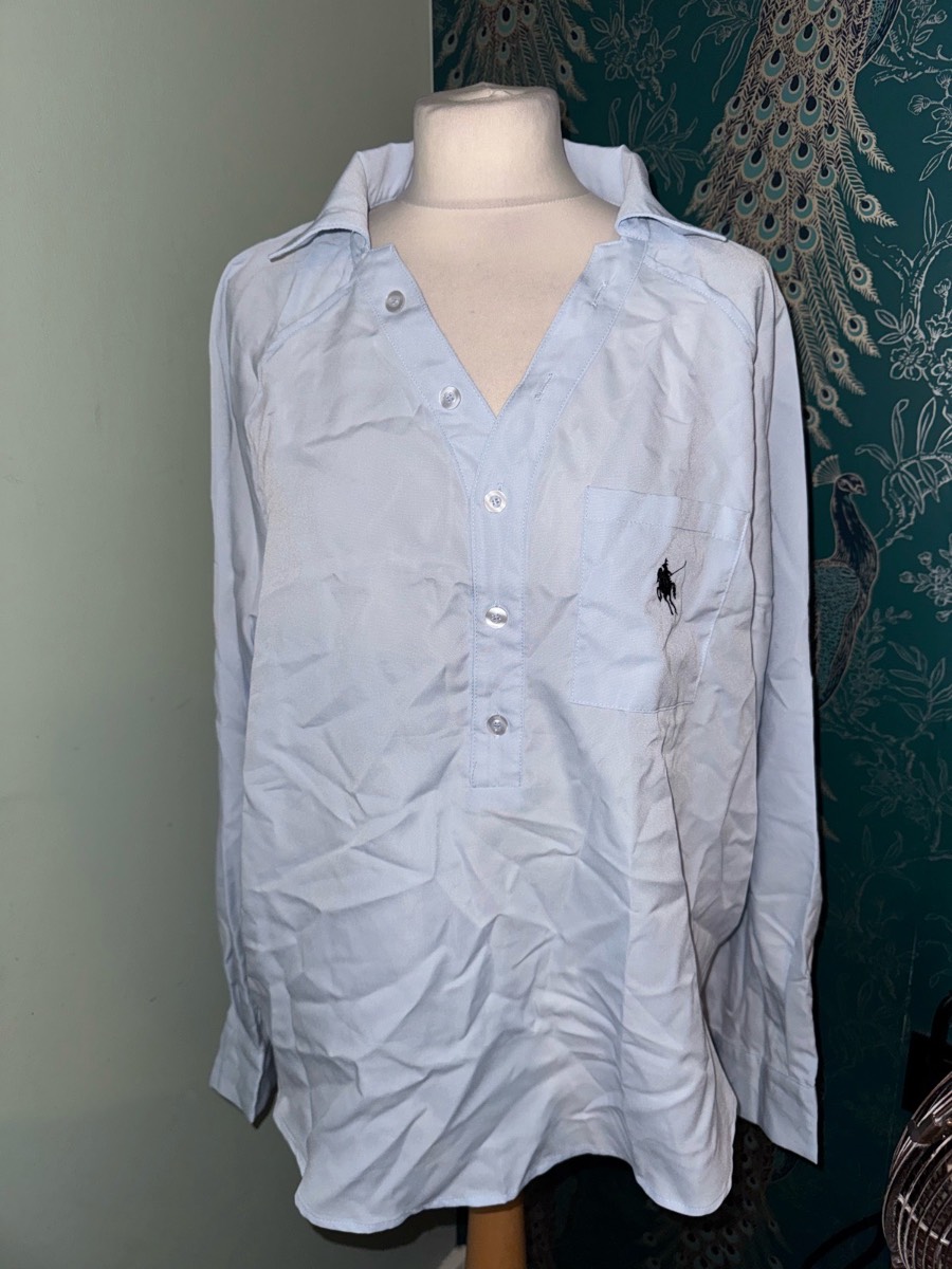 Shein 3/4 button long sleeve blouse light blue size large