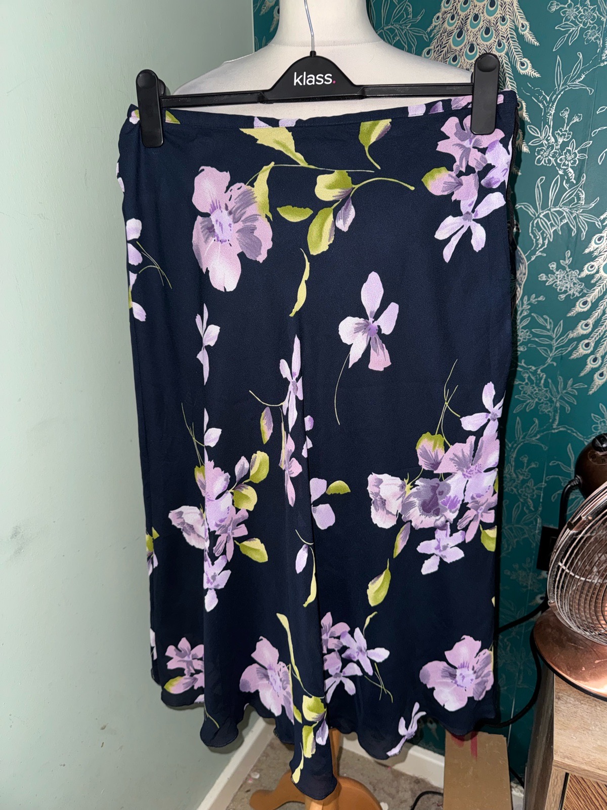 Dressbarn Floral Midi Skirt Navy Purple Floral - Size 10