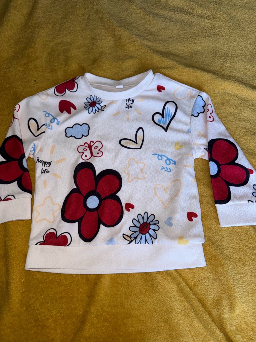 Funky print long sleeve lightweight top cream/multi age 5 yrs