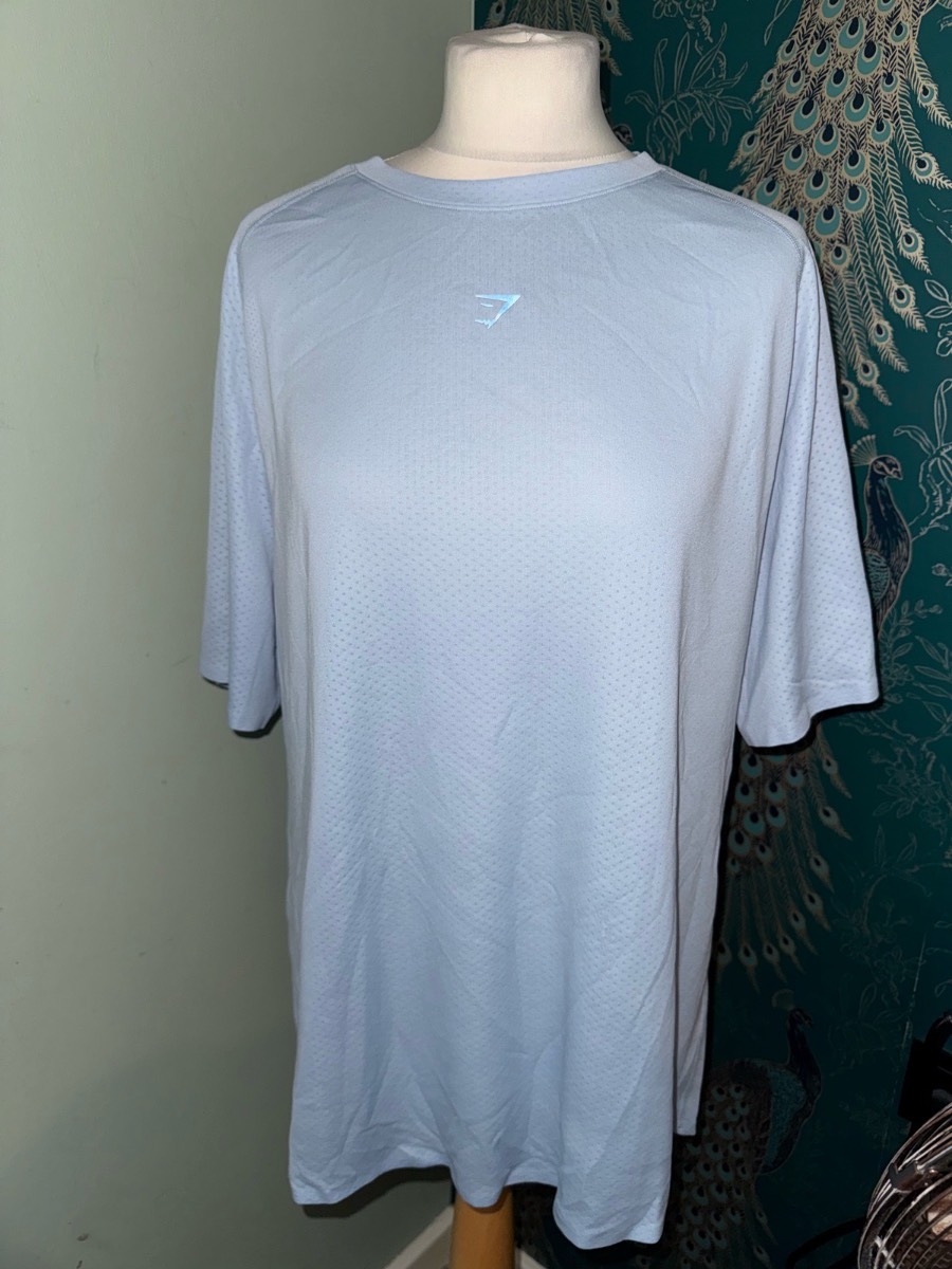 Gymshark Hybrid Engineered Jacquard T-Shirt – Chilled Blue – Size XL