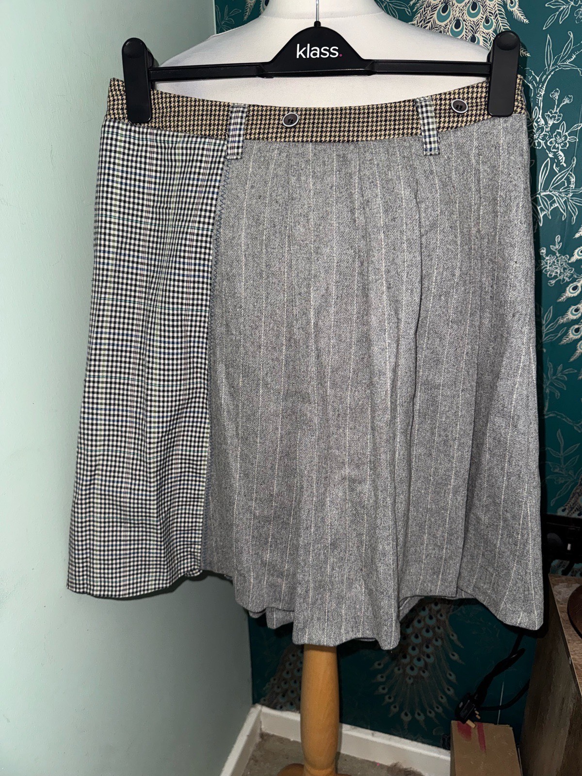 Desigual Patchwork Houndstooth & Pinstripe Skirt - UK 10 / EU 38