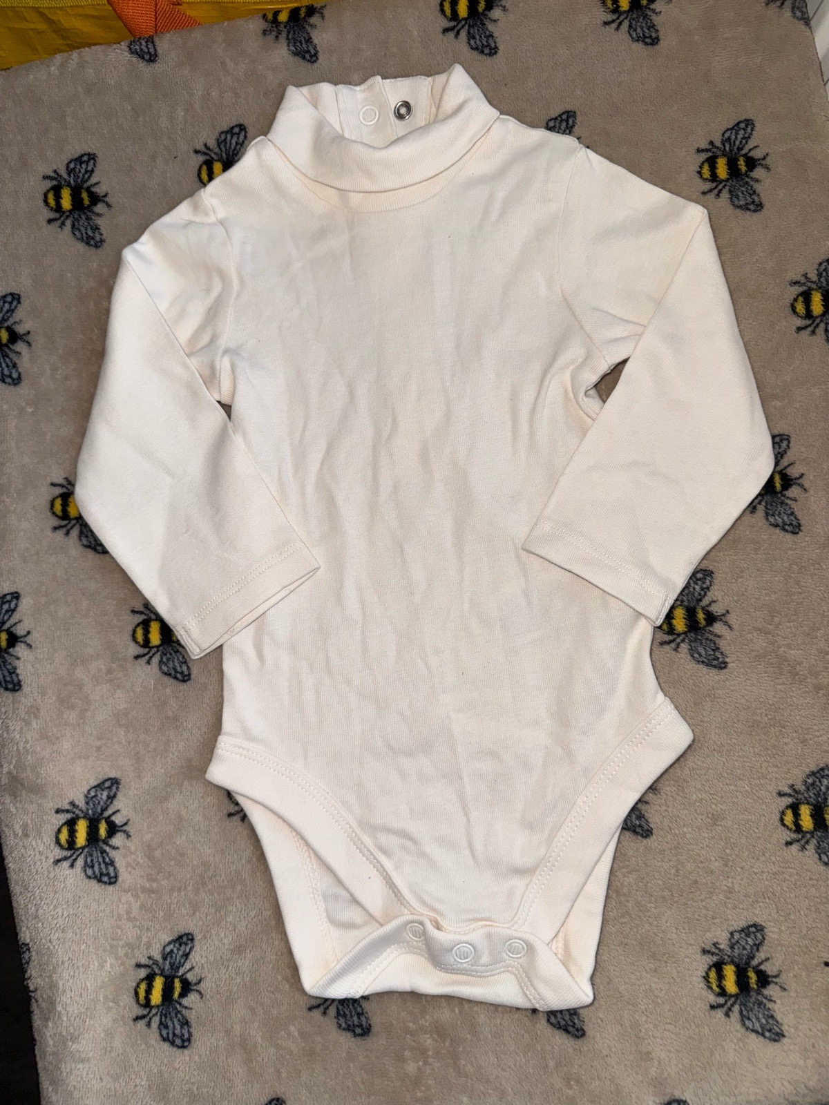 M&S Cream High Neck / Roll Neck Long Sleeve Bodysuit 6-9 Months