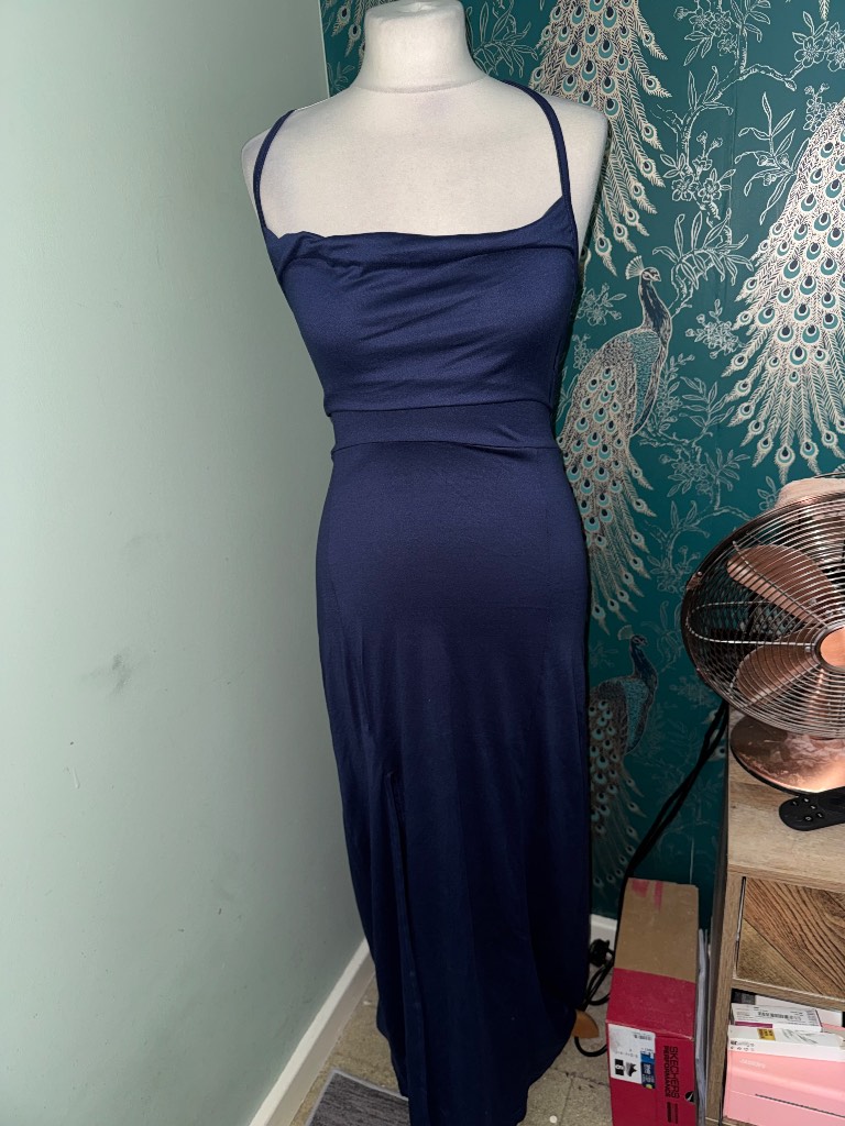 Navy Blue Strappy Lace Up Back Maxi Dress SHEIN Size M