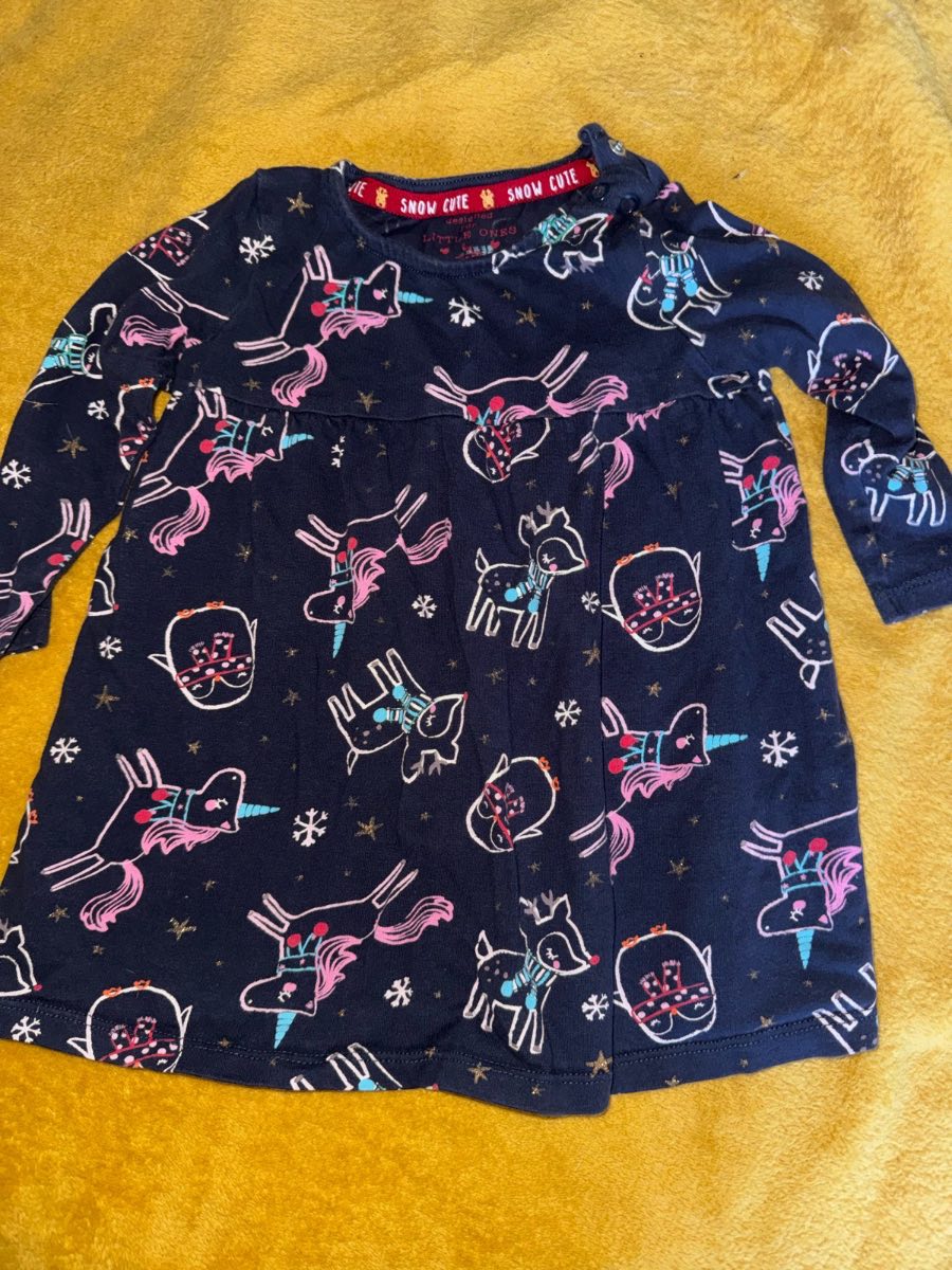 F&F snow cute baby girls dress navy/multi age 9-12 months
