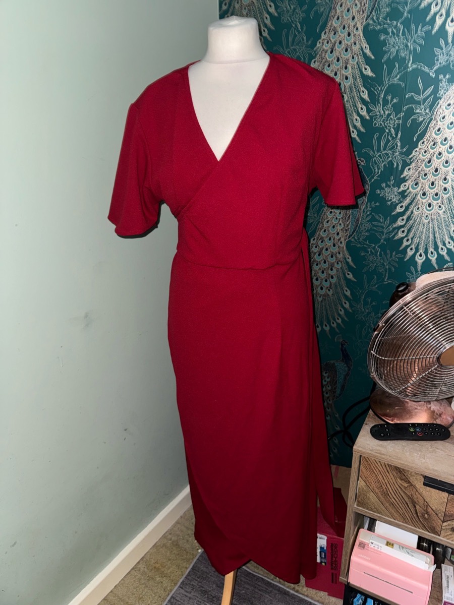BNWT FS Collection Wine Red Wrap Maxi Dress Size UK 16 / XL Flutter Sleeve