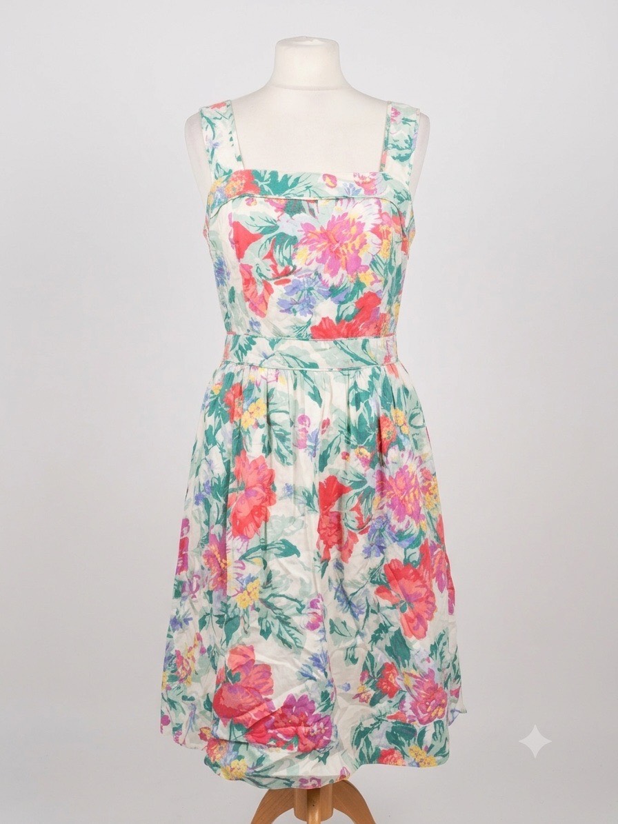 Vintage Monsoon Floral Sundress UK 16 | Cottagecore Square Neck Dress with Pockets